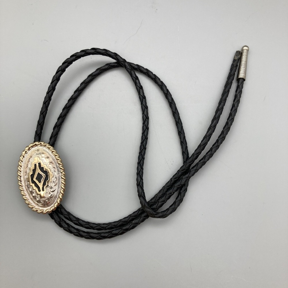 Justin Western Bolo Tie Oval Slide Mexico Silver Black Leather
